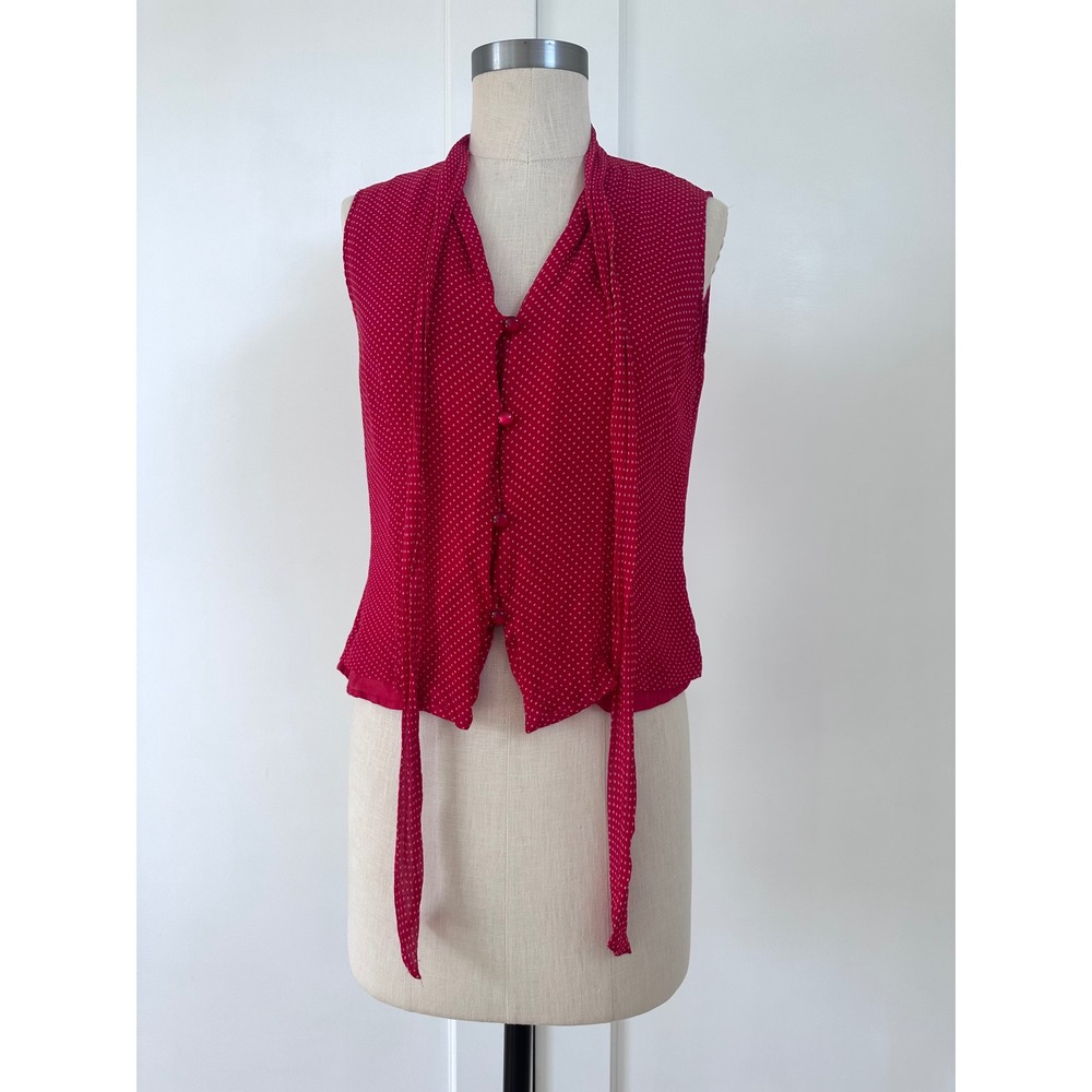 New York City Design Co Vintage 90s Silk Tie Neck Blouse Red Polka Dot Top M - Picture 6 of 8